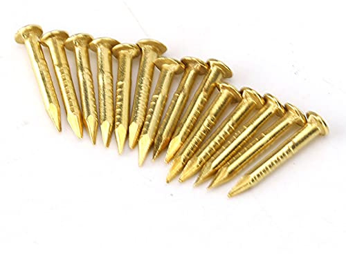 Oumefar 100PCS Gold Round Head Nail Solid Brass Nails Mini Model Nail Furniture Hinge for Hardware Accessories DIY Crafts Brass Brads 1/2 Inch Brass Boat Nails Ringed 1(#4) 12 Gauge Brass Nail