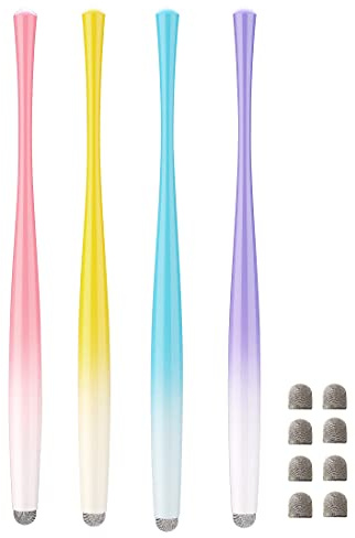 Slim Waist Stylus Pens for Touch Screens, Stylus for iPhone, iPad, Kindle Fire Including 8 Extra Replacement Fiber Tips (Colorful Pink, Purple, Blue, Yellow)