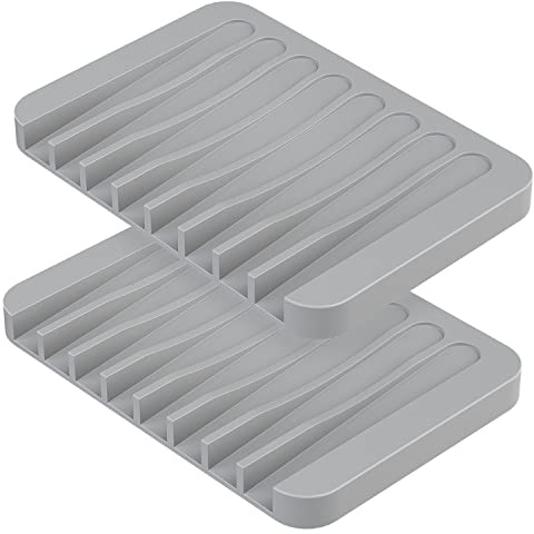 MOGADEE® 2 Stück Grau Seifenschale Silikon, Seifenschale mit Ablauf, Seifenhalter Silikon für Badezimmer Dusche Rutschfreies Design Seifenablage für Bad Küche Zähler