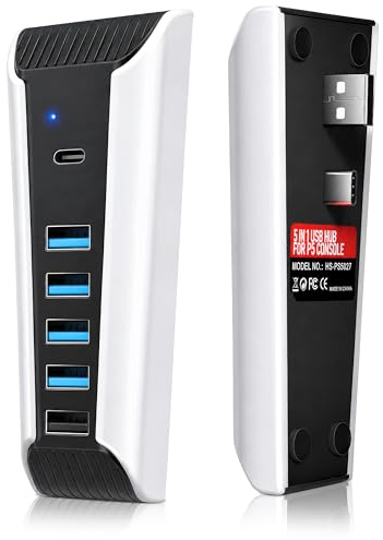 AQIDAP Hub für PS5, USB-High-Speed-Erweiterungs-Hub, Ladegerät, Extender, kompatibel mit Playstation 5 Spielkonsole, mit 4 USB + 1 USB-Ladeanschluss + 1 Typ-C-Anschluss