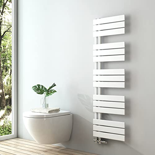 S'AFIELINA Radiatore Design per Bagno, scaldasalviette Bianco, Pannello Piatto, Attacco Laterale, 1320x400mm, radiatore per Bagno, asciugatore per Asciugamani, 570 Watt