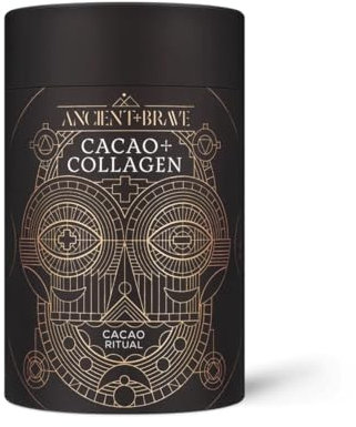 Ancient + Brave - Cacao + Collagen Powder 250g - Peruvian Raw Cacao Hot Chocolate with Grass-Fed Hydrolysed Bovine Collagen - Premium Blend of Organic Cocoa, Ashwagandha & Baobab - High Protein, Keto