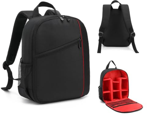 Small Camera Backpack Bag, Camera Case Photography with Partitions - Red | Water Resistant and Shockproof for Outdoor Camera, 10 Tablet, DSLR / SLR / Mirrorless Cameras