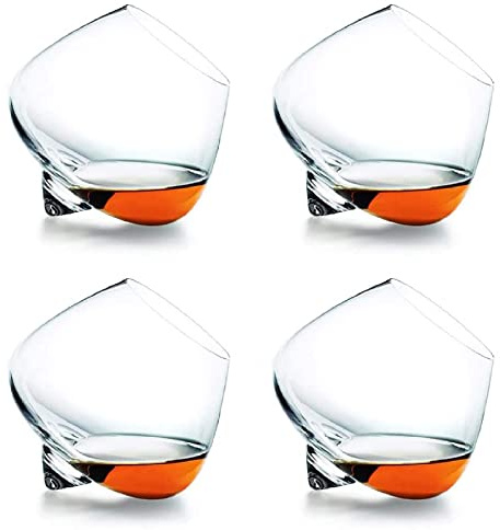 PRELGOSP Verre Culbuto, Verre a Bascule Rhum, Personnalisé Verres à Whisky pour Rhum Cognac Amaro Liqueur Cocktail Martini Cristal,4pcs