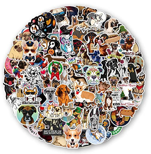 100 adesivi per cani, cartoni animati, simpatici cuccioli, adesivi per bottiglie d'acqua, laptop, skateboard, in vinile, impermeabili, riutilizzabili, per bambini e ragazzi
