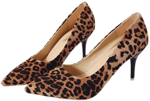 Holibanna 1 Pair Leopard Print High Heels Classic Court Shoes Leather Sneakers for Women Kitten Heels for Women Dressy Pointed Toe Heels Fashion Miss European and American Artificial Pu