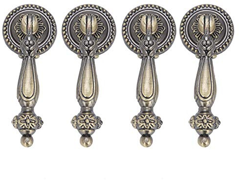 Natudeco 4-teiliges Vintage-Türgriff-Set Für Schubladen, Dekorativer Zug, Tropfenförmiger Schrankgriff, Einloch-Bronze-Griffe, Set, Möbelbeschläge Für Küche, Schlafzimmer, Wohnzimmer