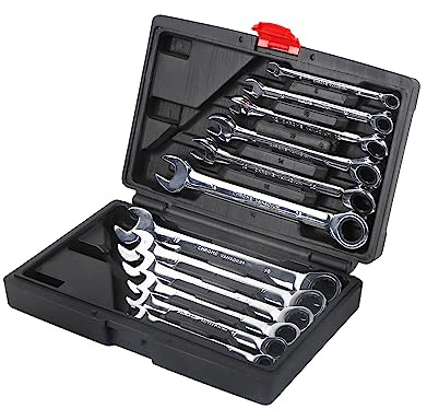 Juego de llaves mixtas de trinquete | 8-19 mm | 12 llaves de trinquete articuladas I Llave de trinquete de punta libre - Juego de llaves planas, mixtas, kit de herramientas + bolsa de transporte (12