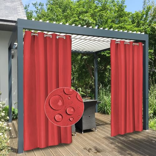 Easy-Going 100 % wasserdichte Outdoor-Vorhänge, winddicht, wetterfest, hochwertige dicke Outdoor-Privatsphäre mit Ösen für Terrasse, Pavillon und Pergola, 2 Paneele, 137,2 x 274,3 cm, Rot