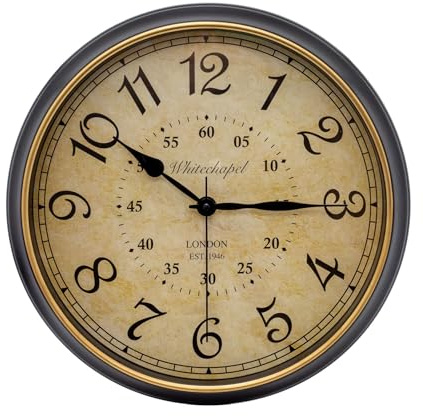 Carousel Home 34cm Vintage Style Wall Clock | London Whitechapel Antique Effect Wall Mounted Clock | Retro Round Indoor Wall Clock - Arabic Numbers
