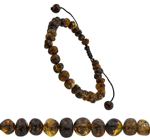 Amberalia Adjustable Baltic Amber Bracelet imported from Lithuania. It is 6.3 + 3.5 inch with no knots between beads. Comes with a gift box, customized message, and an engravable storage linen bag!