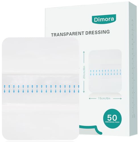 Dimora Waterproof Transparent Film Dressing, Large Clear Wound Bandages 6x8 inch 50 Pack, Post Surgical Skin Protector, Adhesive Medical Pad for Swimming,Showering,Tattoo Aftercare,IV Fixing