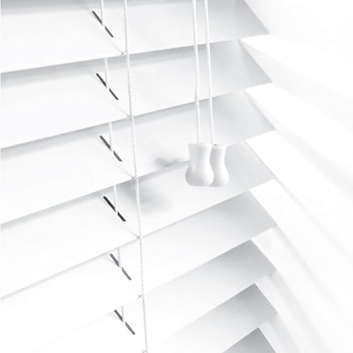 Ev Dekor Smooth Faux Wood Wooden Venetian Blinds with Strings 50mm Slats Trimmable Child Safe Easy Fit Office Home Blind Window curtains (white, 60 x 213cm)