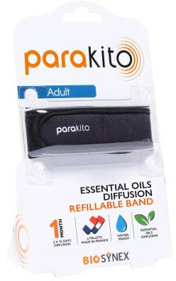 BIOSYNEX - PARAKITO - Refillable Mosquito Bracelet - 2 Refills Included - 1 Month Use - DEET Free - Black Colour - Adult Size