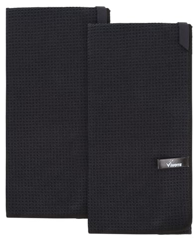 VIVOTE Mikrofaser-Geschirrtuch, Geschirrtücher Schwarz, großes Küchentuch | Waffeltuch Spüllappen, Dicke Haushalts Putzlappen, Saugfähig, Keine Fusseln, 50 x 70 cm 2 Stück, 380gms