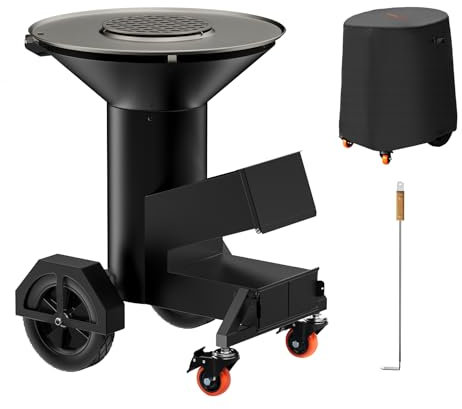ONLYFIRE GRILLS 3-in-1 Rocket Stove with Griddle, Grate & Pot Rack, Large Wood BBQ Grill with Wheels, Ash Tool & Cover, Outdoor Stove for Patio Barbecue Cooking Backyard Camping RV Tailgating, GS346