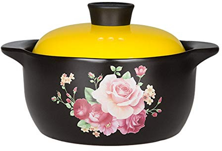 CVNIMV Cazuela De Cerámica Olla Cazuela con Tapa Cazuela De Cerámica con Tapa Utensilios De Cocina Decoración Floral Olla De Barro Resistencia A Altas Temperaturas (Colo