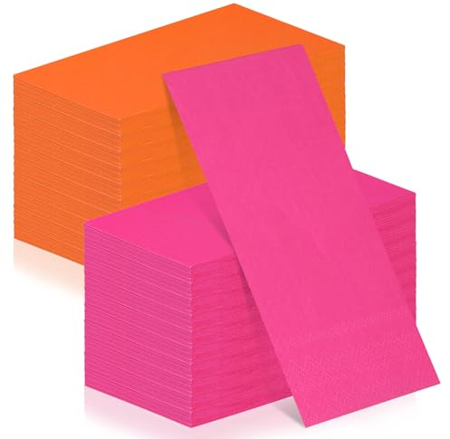 Einweg-Servietten, rechteckig, 10 x 20 cm, Hot Pink und Orange, Cocktail-Servietten, für Tequila, Sonnenaufgang, Junggesellinnenabschied, Jäten, Abendessen, 120 Stück