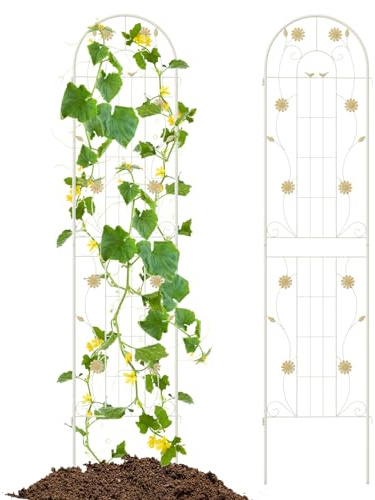 GOPLUS Lot de 2/4 Treillis Jardin 1,8M/2,2M en Métal Galvanisé pour Plantes Grimpantes, Décoratif pour Légumes, Fleurs, Vignes (Tournesol Blanc|50x220CM,2)