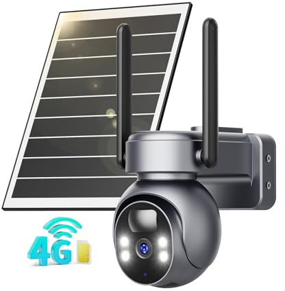 kebruma 4G LTE Cellulaire Caméra Solaire avec 7.5W Panneau Solaire, 2K HD IP Caméra Extérieur de Surveillance sans Fil avec Carte Sim, Vision Nocturne Coloré et Détection PIR, Imperméable IP66