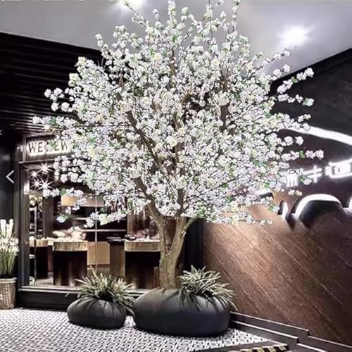 Simulation Cerisier Grands Arbres de Fleurs de Cerisier artificiels Blanc Faux Arbre à souhaits décoration intérieure de fenêtre d'hôtel de Style Japonais(1m)
