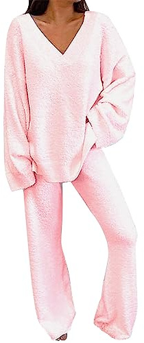 Tute Maglia Donna Elegante Completo 2 Pezzi Lana Casual Completi Maglione a Maniche Lunghe e Pantalone in Vita a Gamba Larga Complete Sportiva Autunnale Invernale Set Tuta Lavorati Polsino Elastico