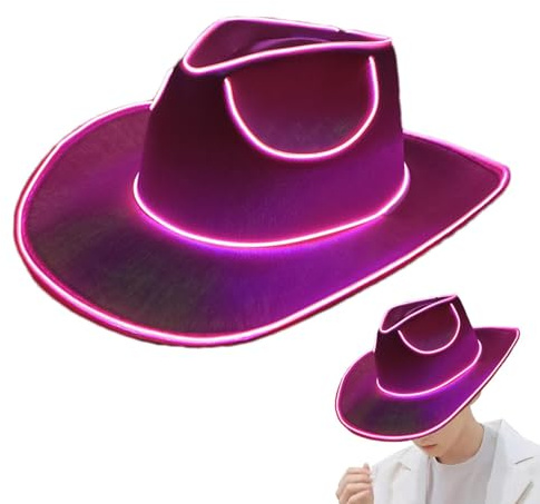 Meindin LED Hut Cowboy Mit Beleuchtung, Neon Disko Party Kappe Kopfbedeckung Cowboyhu, Für Weihnachten, Halloween, Geburtstag, Hochzeit, Festival, Party