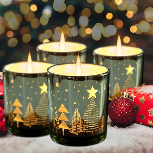 Weihnachtsdeko Teelichthalter 6 Stück für Tischdekoration Windlicht Votivkerzenhalter, Wohnzimmer Deko Weihnachten Innen Vintage Teelichtgläser Kerzenhalter für Dekoration (4, Weihnachten)
