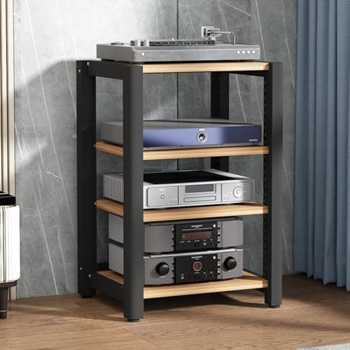 Audio Rack HiFi Regal Moderner Audio-Video-Medienständer Mit 2, 3, 4, 5 Höhenverstellbaren Regalen, Schwarzer Plattenspieler-Halter, Komponentenschrank Für Zuhause, Hotel, Café(4 Tier)