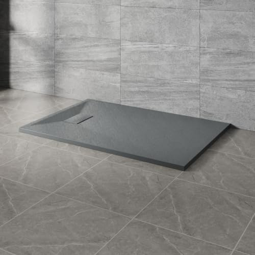 NRG 1200x800mm SMC Rectangle Shower Tray Anthracite with Fast Flow Waste | Anti Slip, Bathroom Shower Base Tray, Wet Room Shower Pan, Shower Enclosure Tray, Wetroom Shower Cubicle Base, Slate Effect