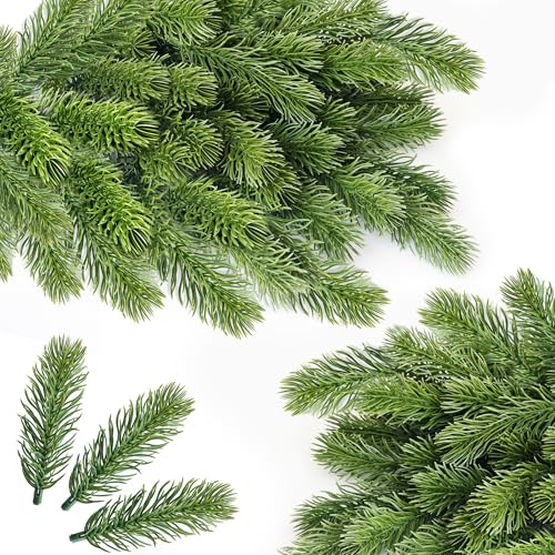 ROLLWAY Künstliche Tannenzweige zum Basteln, 50 Stück Tannengrün,11CM,Grün | Kunst Tannenzweige wie echt Kleine Weihnachtszweige Künstlich, Deko Zweige Weihnachten für DIY Kränze Girlanden Geschenkdeko