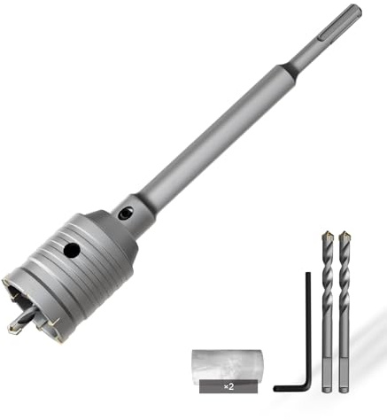 CSOOM Scie-cloche pour béton de 50 mm avec tige de connexion SDS Plus de 220 mm, scie-cloche en carbure pour béton, ciment, mur de brique, pierre