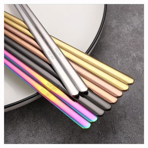 JFBHSD Palillos Planos De Acero Inoxidable 304, Palillos Antideslizantes For Adultos, Palillos De Núcleo Sólido Engrosado De Calidad Alimentaria, Palillos De Arcoíris Multicolores Pulidos
