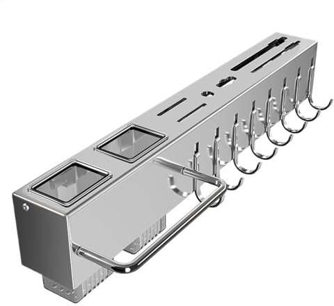Bsbkoj Küchenutensilienhalter, selbstklebende Küchenleiste, 50 cm, Küchenwerkzeughalter, Edelstahl-Utensilienhalter, selbstklebende Utensilienleiste, Wandmontage, Küchenutensilienhalter, hängender