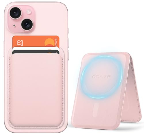OCASE Porte-Cartes Magnétique, Support Réglable, Compatible avec MagSafe, Cuir Synthétique, pour ephone Séries 16/15/14/13/12 (Exclu Séries Mini) - Rosé