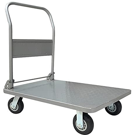 Schiebewagen, Pritsche, tragbarer Trolley, Plattformwagen aus Stahl mit klappbarem Griff und Schwenkrädern zum Ziehen von Waren und Gepäck, Plattform-Sackkarre mit hoher Tragkraft