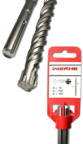 WERHE Punta per calcestruzzo SDS MAX 18 x 460 mm, trapano a percussione per calcestruzzo e mattoni, 4 taglienti