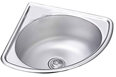 GLJTUO Wandmontiertes Einzelbecken Aus Edelstahl, Dreieckiges Waschbecken, Dickes Kleines Eckwaschbecken Für Küche, Badezimmer, Toilette,Silver-A1(34x34cm)