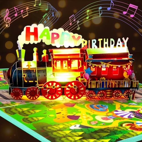 GREETING ART 3D Train Pop-Up Musical Happy Birthday Card with Lights &Sound