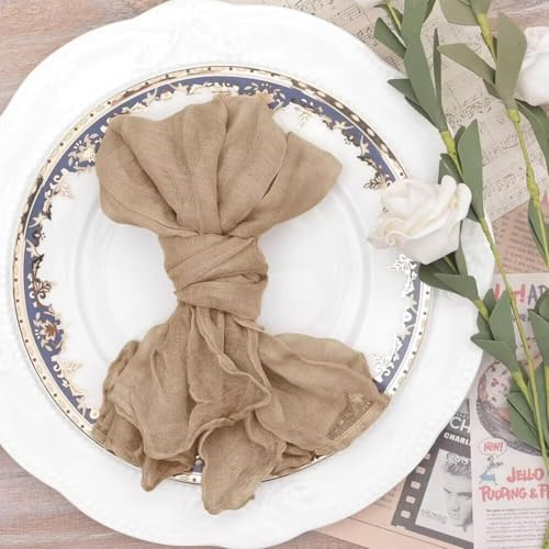 YKAFADE 24 Stück Gaze Käsetuch Servietten Mullservietten Dekorative Stoffservietten 50 x 50 cm Musselin Rustikale Geschirrtuch für Hochzeit Party Weihnachten Tischdekoration Cafe Restaurant-Braun