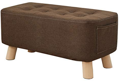 Leinen-Fußhocker, Ottomane, Sitzbank, Fußstütze, Sitz, Tisch, Pouf, Braun, 60 x 28 x 29 cm