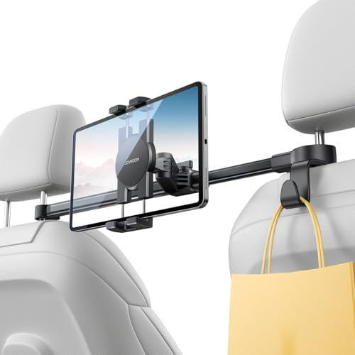 JOYROOM Tablet Halterung Auto Kopfstütze [Bilaterale Fixierung] Tablethalterungen Auto mit Metallarm, iPad Halterung Auto Mitte für 4,7–12,9 iPad, Tablets & Smartphones/Mit 2 Haken