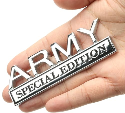 PQPQP Army Special Edition Car Emblem with 2 Adhesives, 3D Badge Decal for Trucks, Metal Stickers Replacement Compatible with Universal Vehicle, Army Veteran Gifts for Men (Silver & Black)