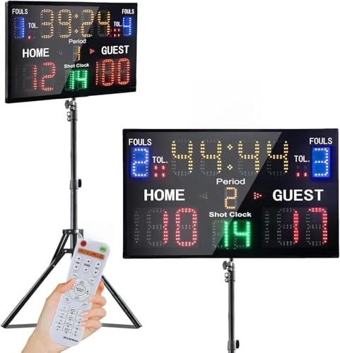 YZ LED Basketball Anzeigetafel mit Schussuhr, Tragbare Anzeigetafel Basketball, Digitale Anzeigetafel mit Fernbedienung, Elektronische Anzeigetafel mit Timer Uhr, Digital Score Keeper Outdoor