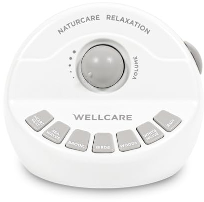 WELLCARE - Naturcare Sound Relax, rumore bianco, 7 suoni della natura, macchina del suono del sonno, calma neonati, per bambini, adulti. Volume continuo, timer, alimentato da adattatore (incluso) o