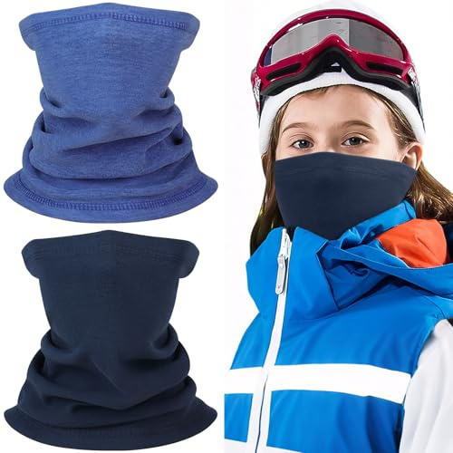 Awumbuk Winter Neck Warmer Kids, Fleece Snood Scarves Windproof Neck Gaiter Multifunctional Winter Scarf Face Masks for Girls and Boys Skiing Running Outdoor Accessories Childrens 2 Pack