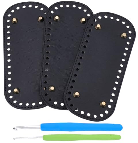 CALFOVERA 3 Pezzo di Base per Borsa in Pelle PU, Ovale, con Base per Cuscino Lavorato A Maglia, con 2 uncinetti in Alluminio, Rivetto, per Borse A Tracolla Fai da Te Fatte A Mano (Nero)