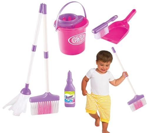 Juguetes De Limpieza, Escobas Y Limpieza para Niños Pequeños, Kit De Suministros De Limpieza De Simulacro De Simulacro - Kit De Mantenimiento De La Limpieza De La Casa, Juguetes para Niñas Y Niños De