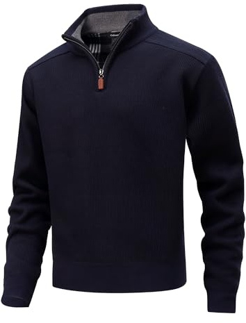 CoXuantion Maglioni da Uomo 1/4 di Zip Soft Warm Pullover Invernale Lavorato a Maglia Sweater Collo Alto Caldo in Pile Maglioni Slim Fit Maglione Maniche Lunghe L,Blu