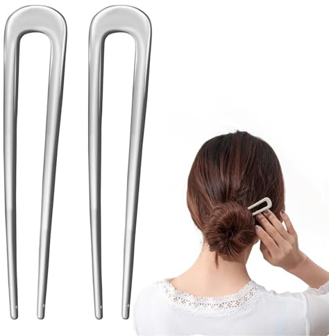 French Hair Pin 2er-Set, 14 cm Haarnadel für Dutt & Hochsteckfrisur, Silber